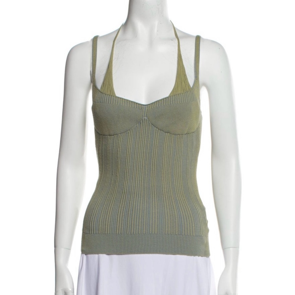 Jacquemus Sleeveless Ribbed Knit Tank Top in Sage Green